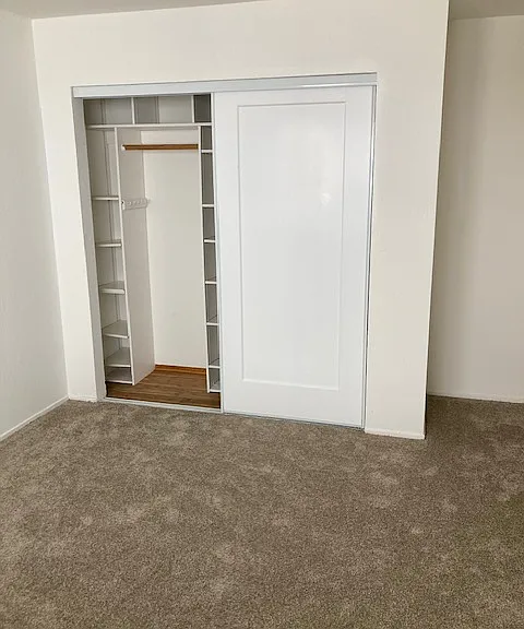 Right bedroom with large closet with shelving