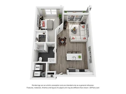 Floor plan B - Large One Bedroom