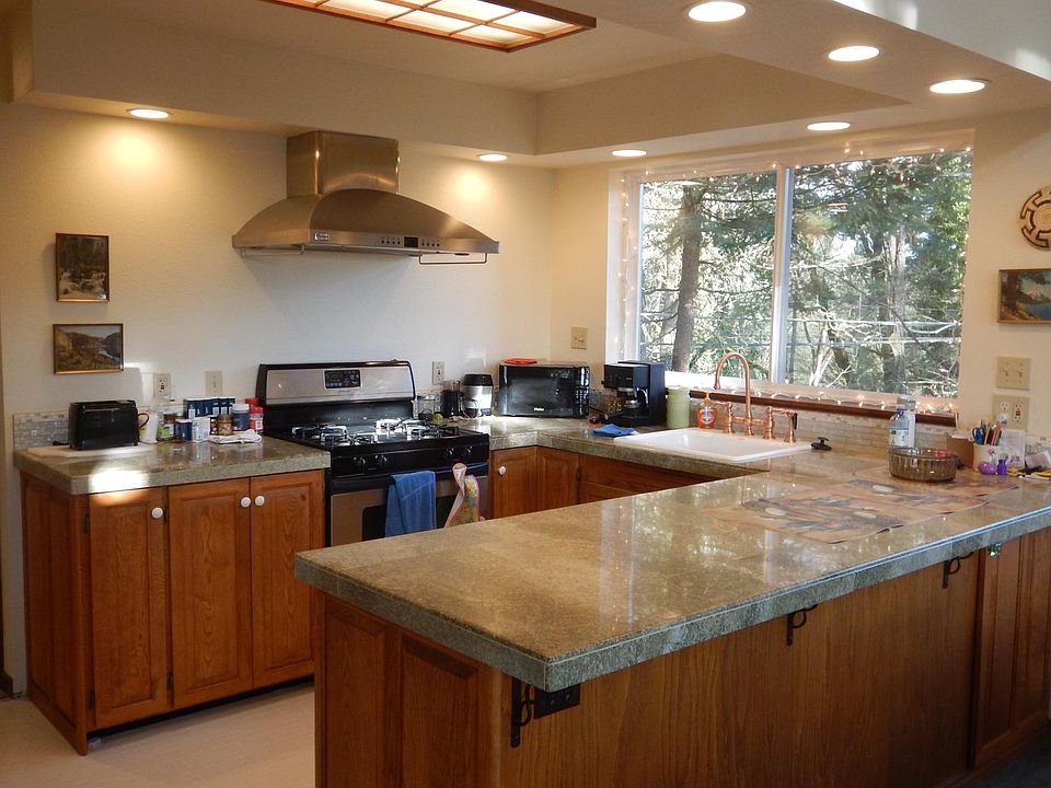 kitchen area with huge windows