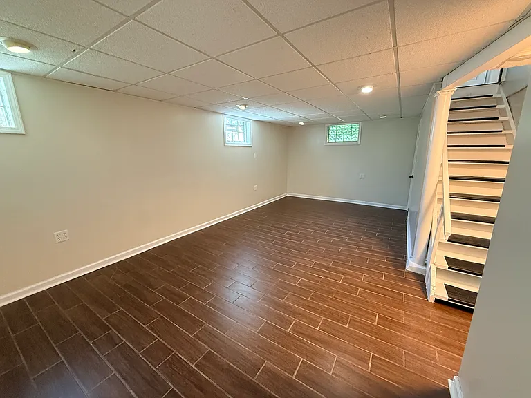 partially finished tiled basement