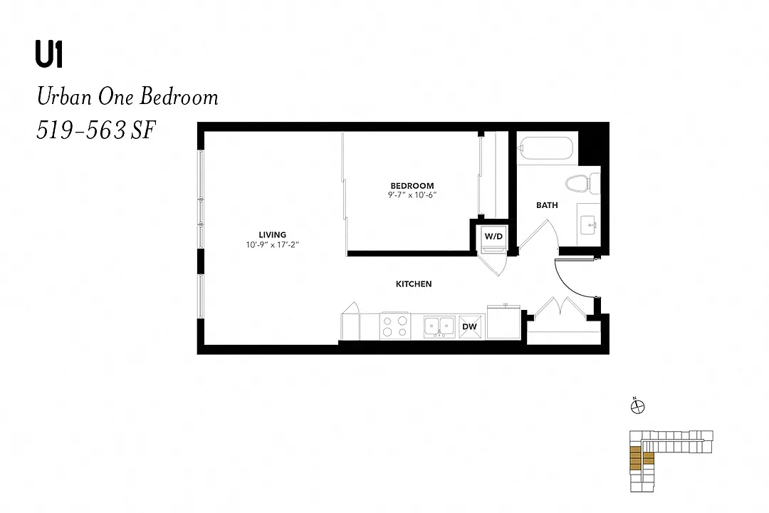 Floor plan Urban One Bedroom U1