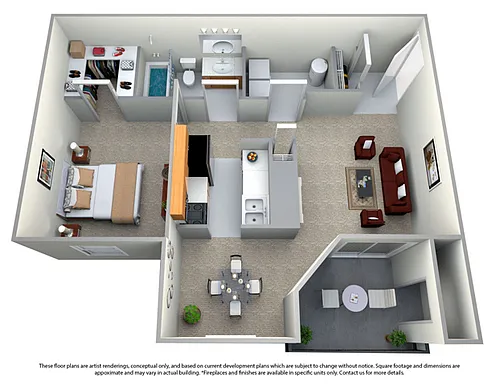 Floor plan 1 Bedroom, 1 Bath (800 sqft.)