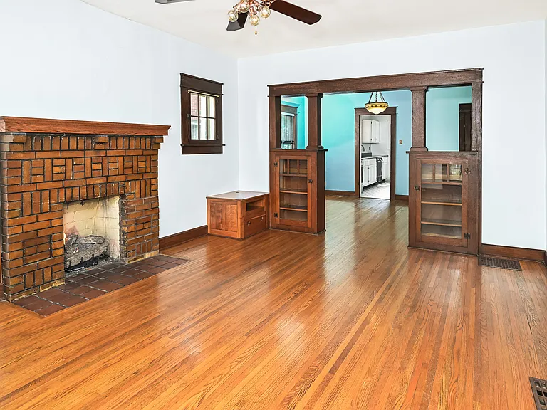 Living room with gas fireplace.