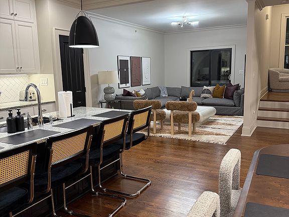 Open kitchen, dining and living area.