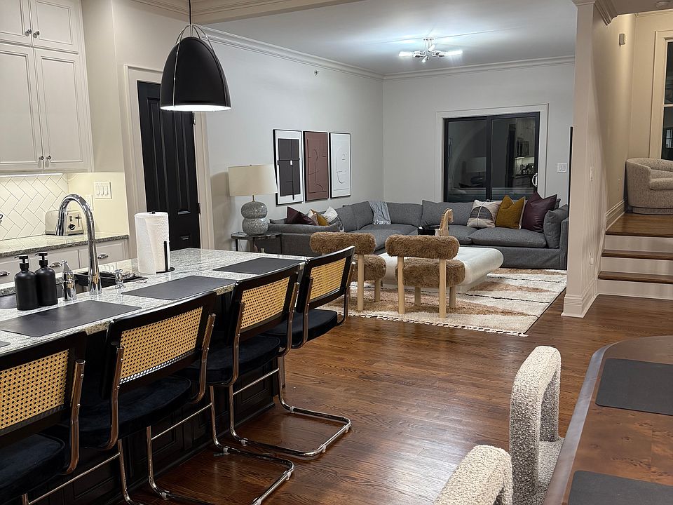 Open kitchen, dining and living area.