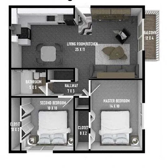 Floor plan 2 Bedrooms, 1 Bathroom