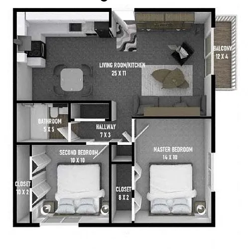 Floor plan 2 Bedrooms, 1 Bathroom