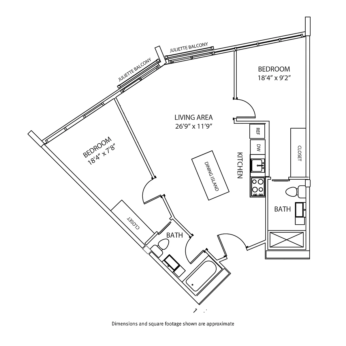 Floor plan 2 Bedroom / 2 Bath Penthouse