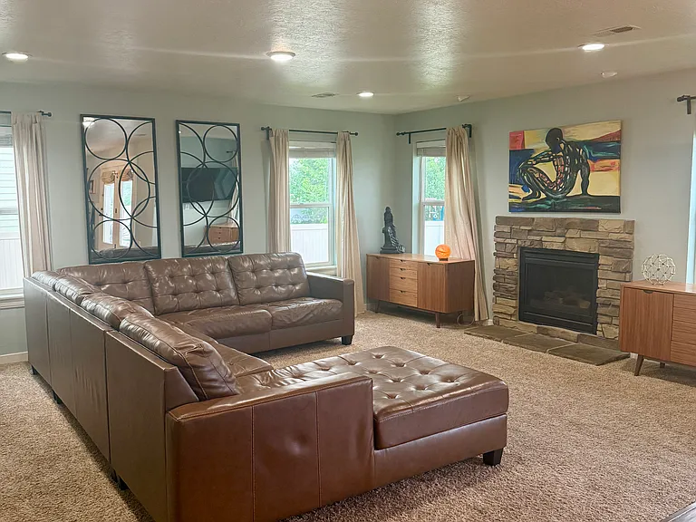 Family room with fireplace.