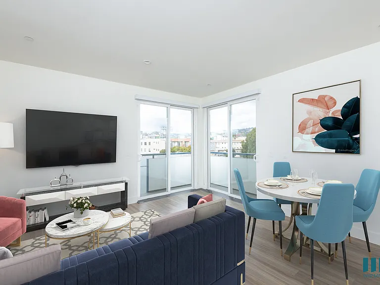 Living Room with Balcony, Recessed Lighting, and Vinyl Flooring