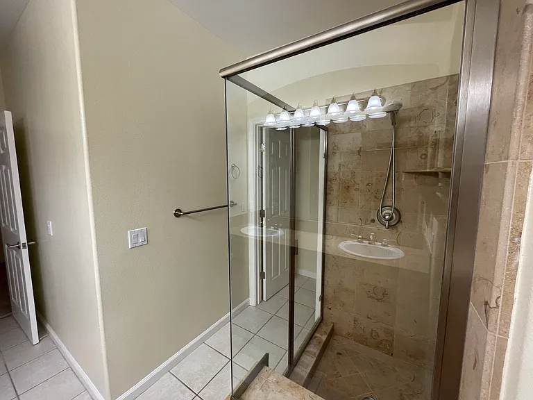 Master bath shower + toilet