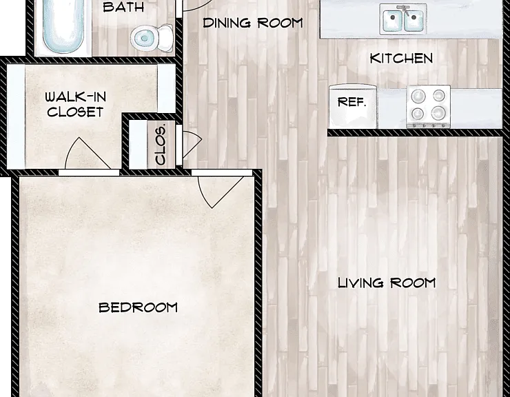 1x1 Floorplan Diagram