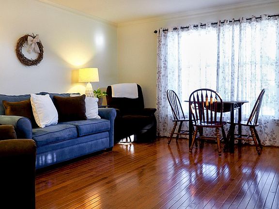 Spacious living room (view from dining area). Window faces the street.