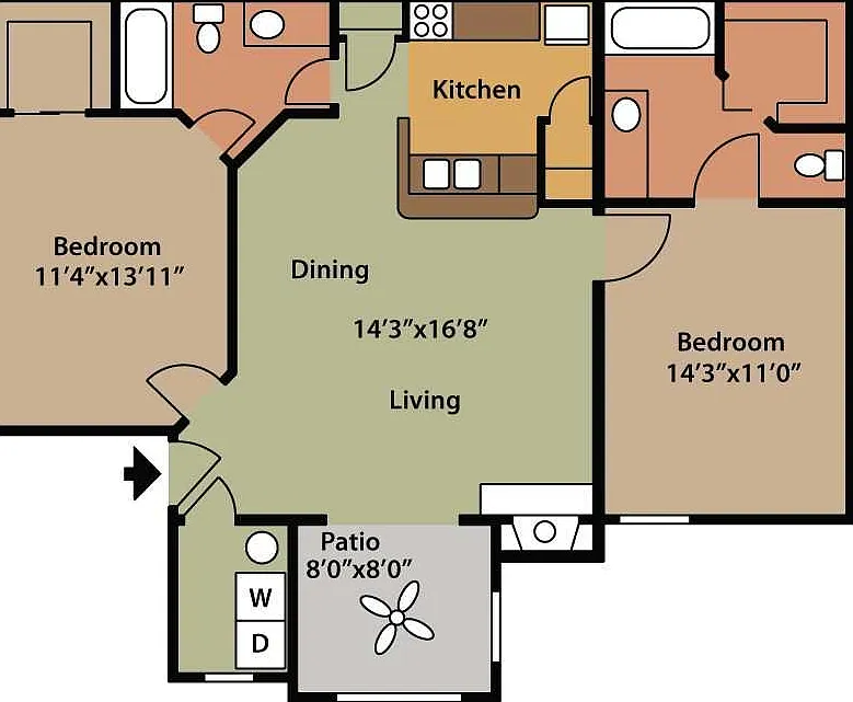 Floor plan D2- 2BR 2BATH