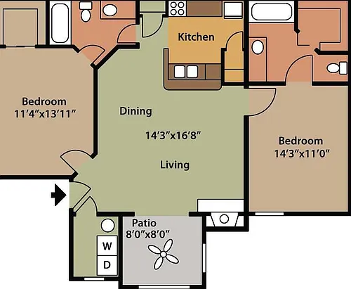 Floor plan D2- 2BR 2BATH