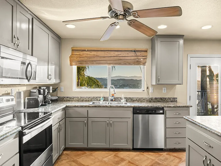Take in the light of the kitchen overlooking the mountains.