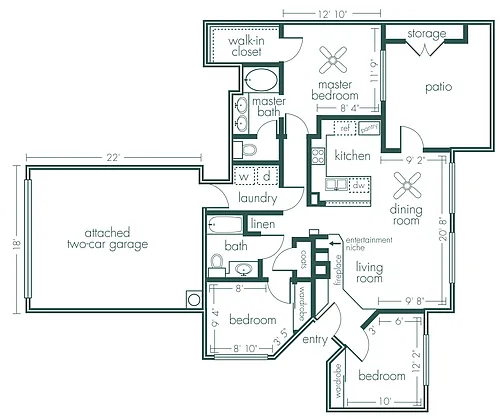 Floor plan Andromeda - Three Bedroom/Two Bath 1,279 Sq Ft
