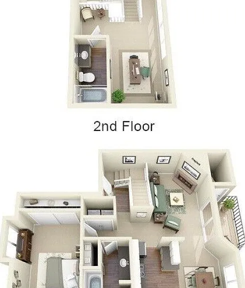 1BR / 2BA floor plan Silver Oak Apartments