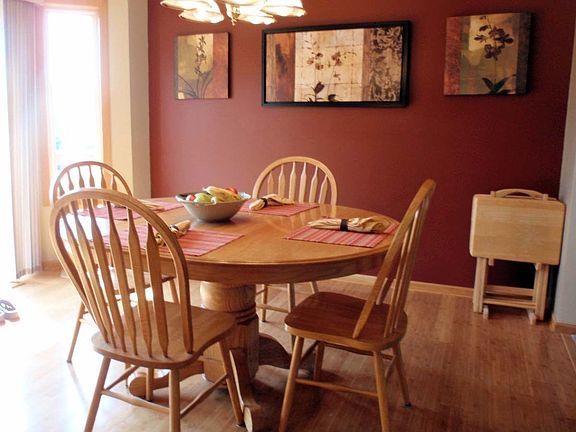 Dining area large enough for large table and hutch