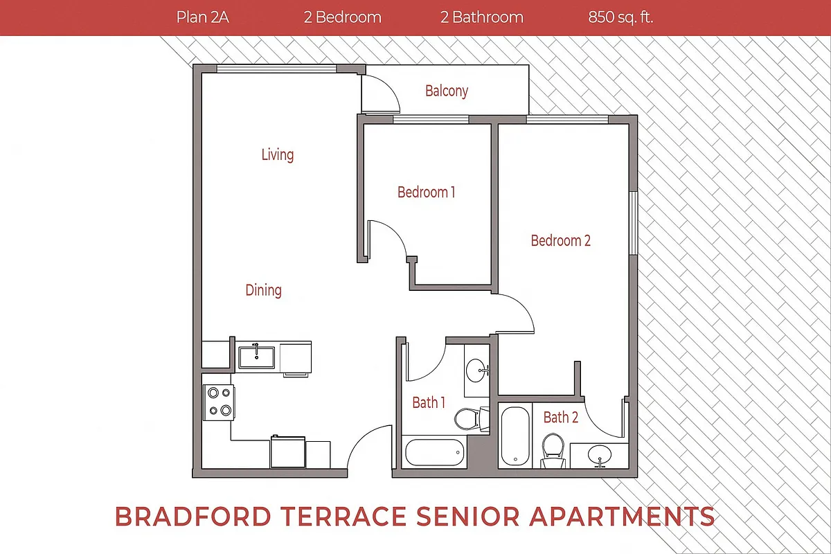 Floor plan 2 Bedroom, 2 Bath