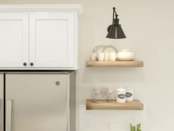 Kitchen with floating shelves