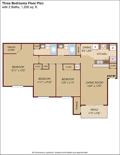 Floor plan $1.94/sq.ft. - Three Bedroom