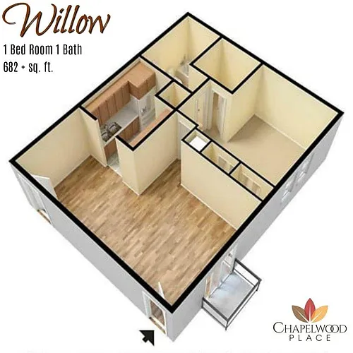 Floor plan Willow- 1x1 Down