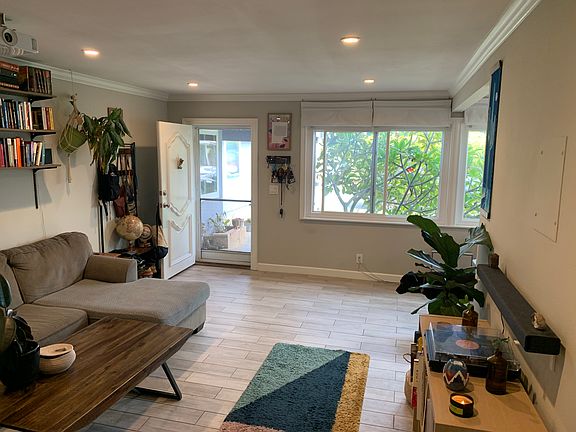 Living room area and front door and windows