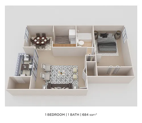 Floor plan One Bedroom - 684 sqft