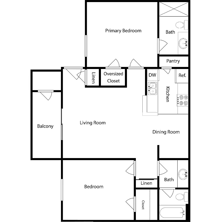 Floor plan Two-Bedroom, Two-Bathroom (A)