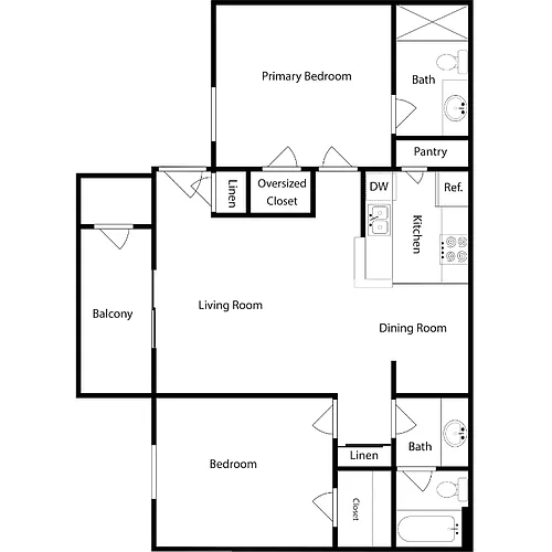Floor plan Two-Beds, Two-Baths (A)