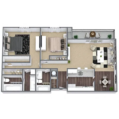 Floor plan B2: 2 Bed 2 Bath