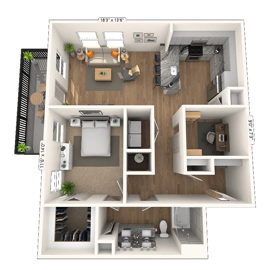 Floor plan A8 1x1 1046 SF