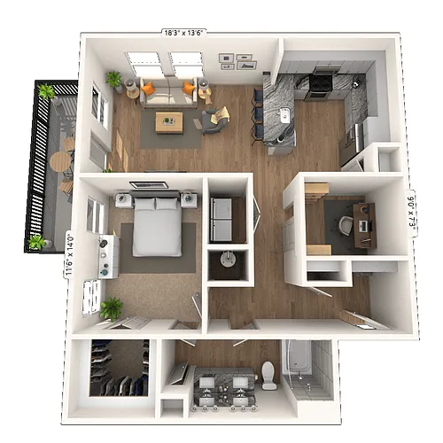 Floor plan A8 1x1 1046 SF
