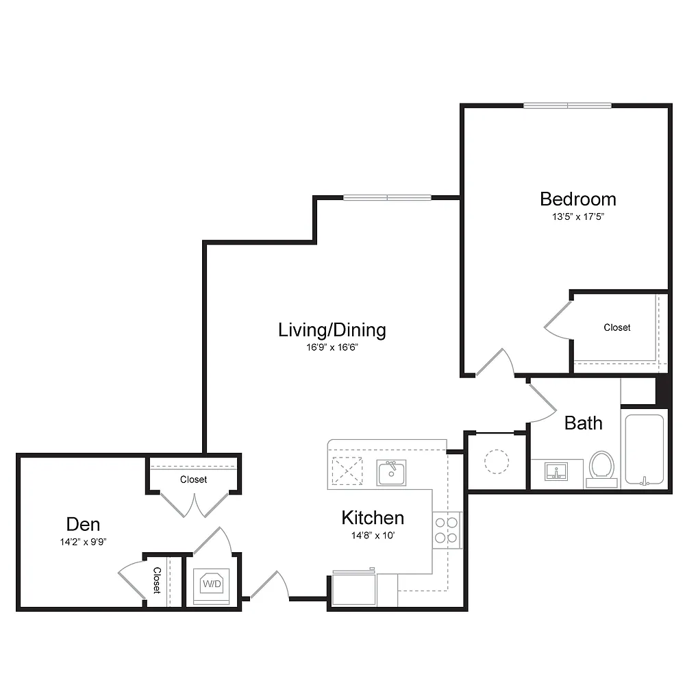 Floor plan One Bedroom/One Bath (1U-A) Den
