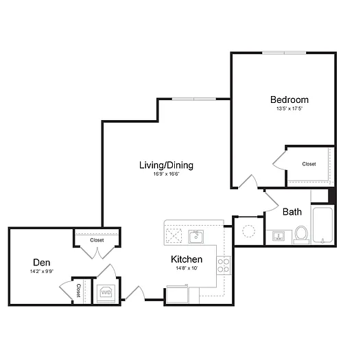 Floor plan One Bedroom/One Bath (1U-A) Den