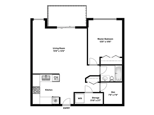 Floor plan 1 Bed 1 Bath D