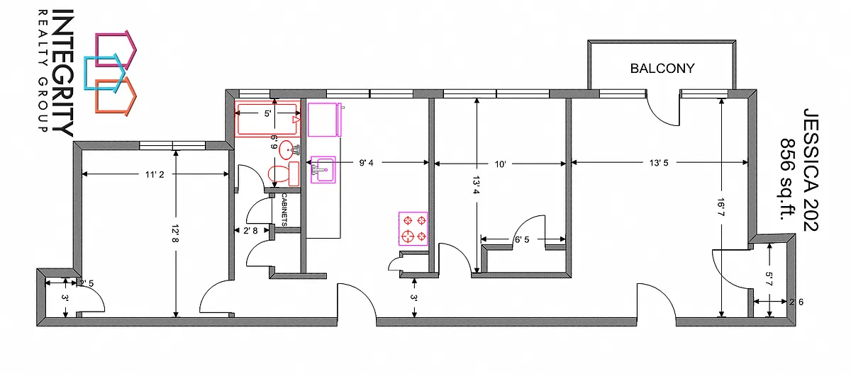 Floor plan Jessica 2 Bedroom 1 Bath A