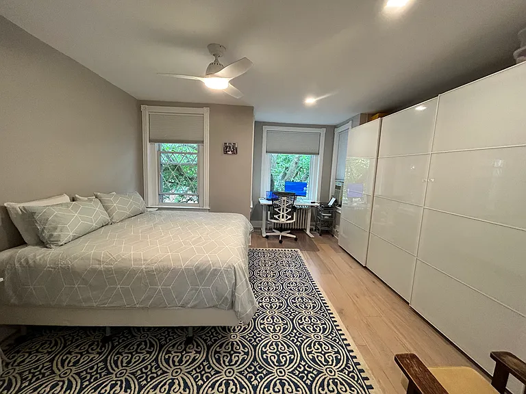 Master bedroom with an office nook,
king size bed