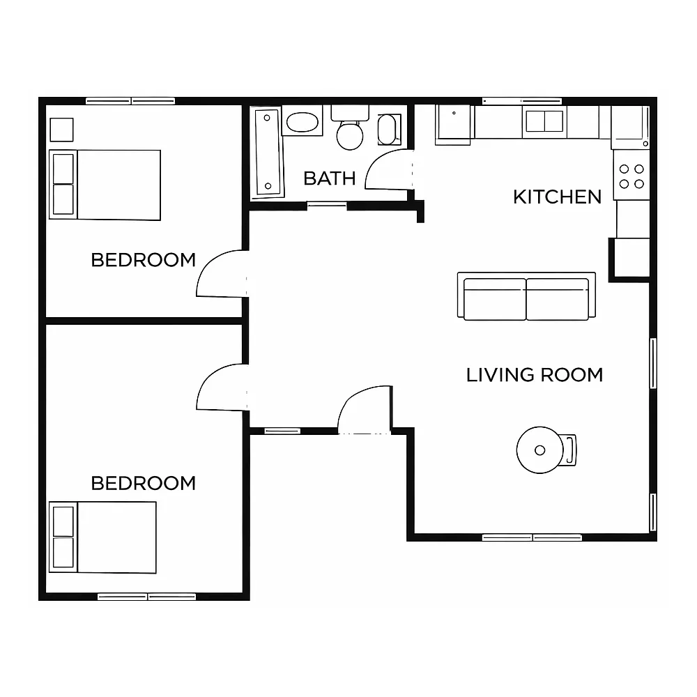 Floor plan 2 Bedroom, 1 Bathroom