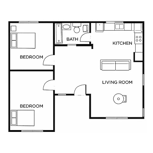 Floor plan 2 Bedroom, 1 Bathroom