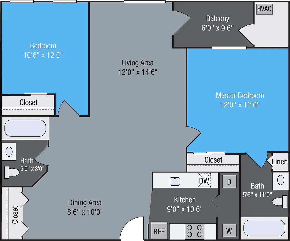 Floor plan Ballymore - 2 Bedroom 2 Bath