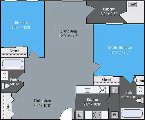 Floor plan Ballymore - 2 Bedroom 2 Bath