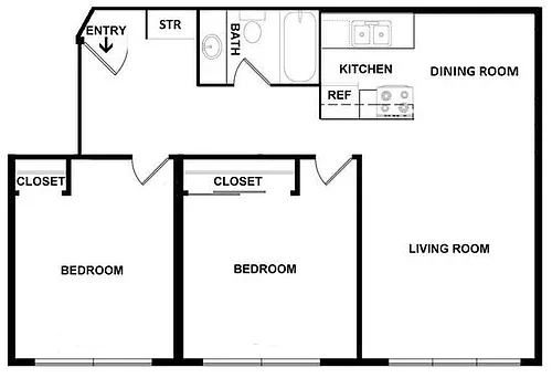 Floor plan 2 Bed 1 Bath