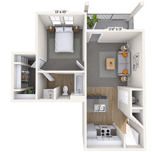 Floor plan Traditional 1x1 550-567 SF