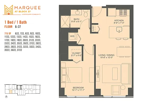 Floor plan 1 Bedroom x 22