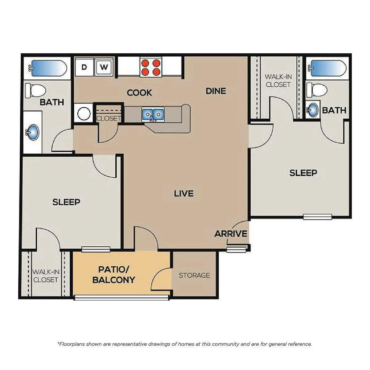 Floor plan 2 Bed - 2 Bath SM