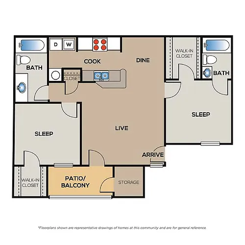 Floor plan 2 Bed - 2 Bath SM
