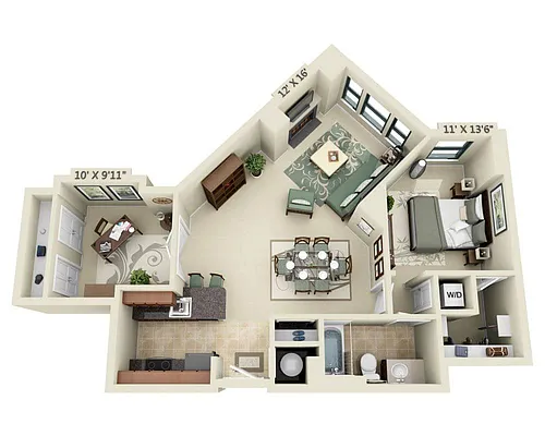 Floor plan One Bedroom Den A1AD