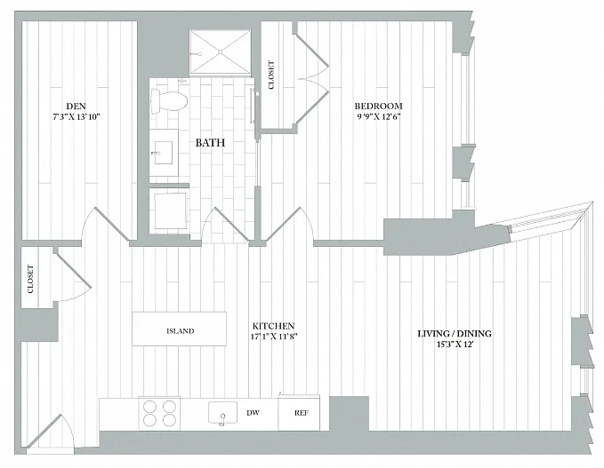 Floor plan AD3 | 1 Bed | 1 Bath | Den